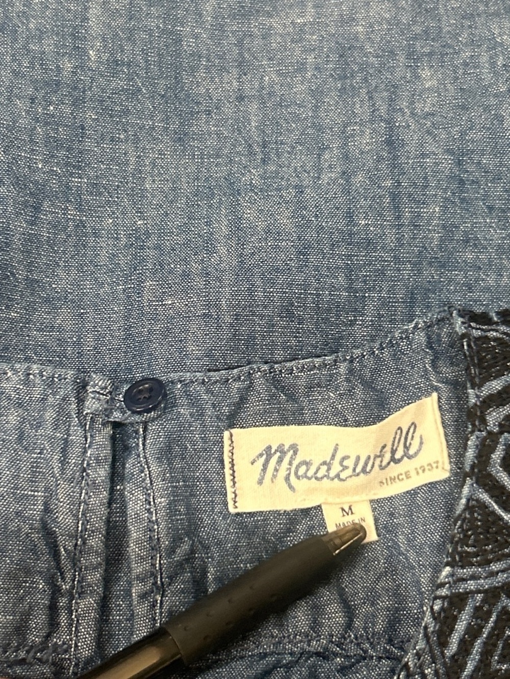 Madewell Linen-Cotton Straight Hem Embroidered Top In Indigo Style A5641 Sz M - Picture 11 of 12